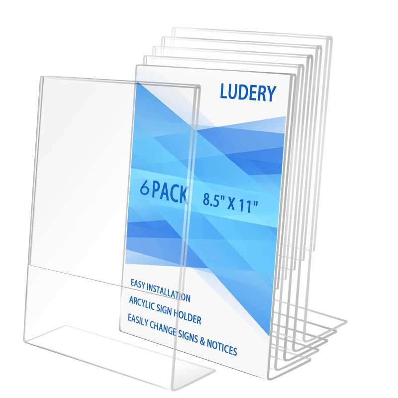 Ludery 8.5x11 Inches Acrylic Sign Slant Back Holder, Plastic Display Stand,Brochure Holder, Table Top Sign Holder For Office, Home, Store, Restaurant(6pack) - Image 1